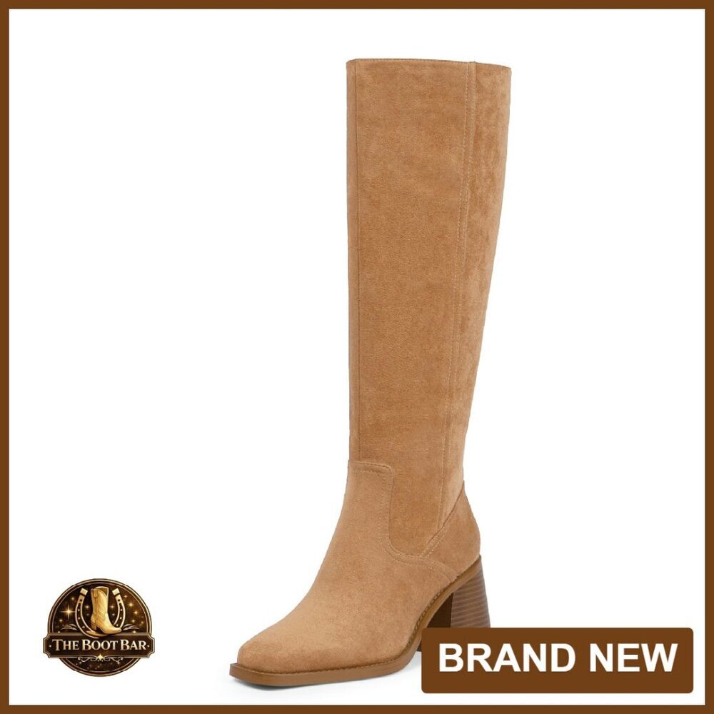 Women's Knee High Boots Square Toe Chunky Heel Zipper Closure